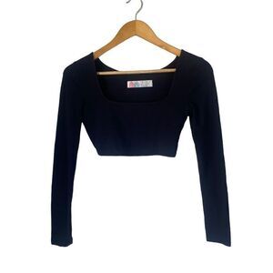 Free people beach shenanigans long sleeve cropped top black